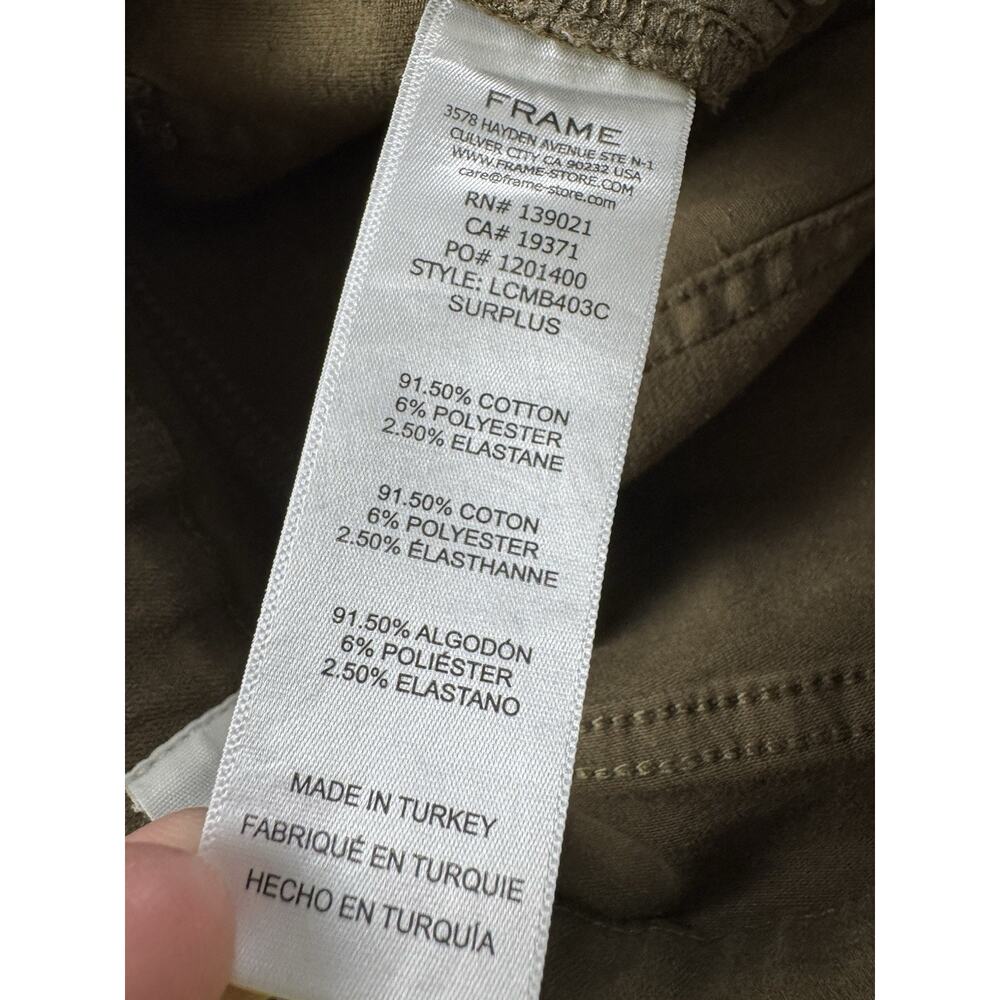 Frame Le Crop Mini Boot Jeans Olive Green Size 28 Coated Surplus - Picture 8 of 10